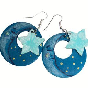 Cute Handmade Half Moon and Stars Boho Hoop Earrings Celestial Boho Jewelry